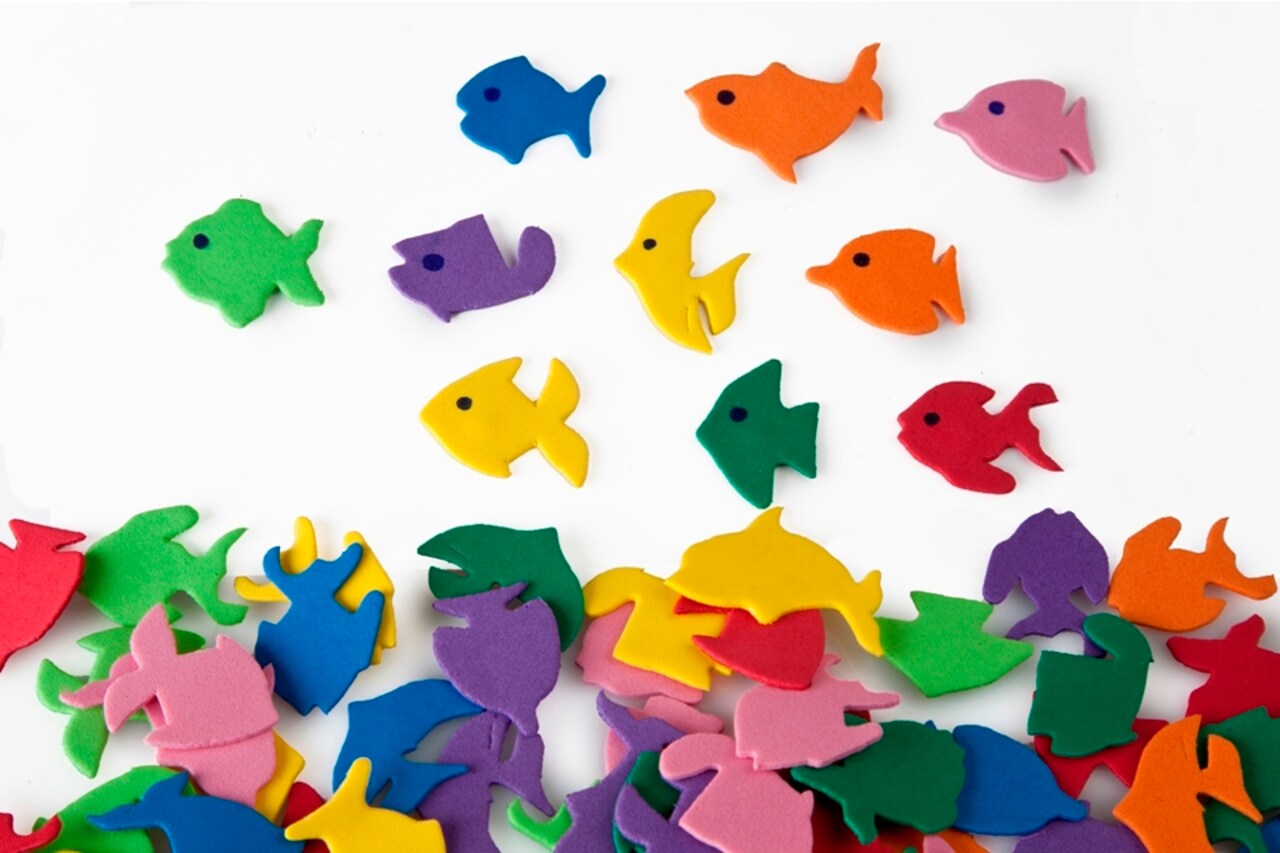 Foam Fish Cut-Outs – Assorted Colors 100 Pack | Craft Foam Fish Shapes for Kids, DIY, and Classroom Projects